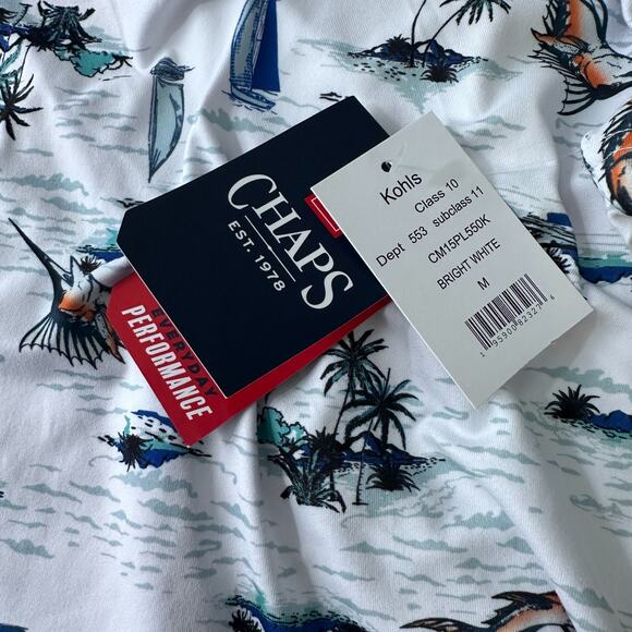 Chaps Polo Shirt Men’s Medium White Marlin Fish AOP Everyday Performance New - Picture 6 of 11